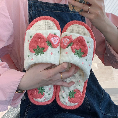 Strawberry Waffle Knit Slides