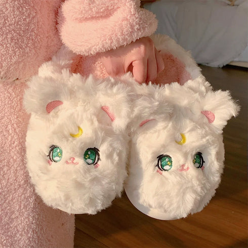 Plush Kitty Face Home Slippers