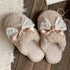 Sheer Lace Bow Plush Slippers
