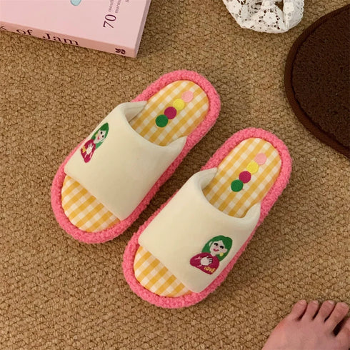 Playful Gingham Cartoon Home Slippers