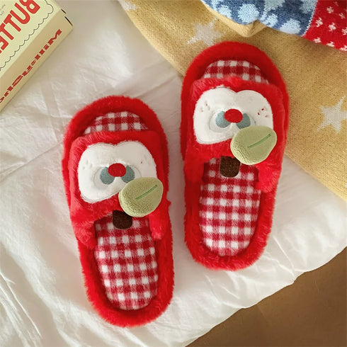 Quirky Apple Gingham Plush Slides