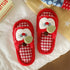 Quirky Apple Gingham Plush Slides