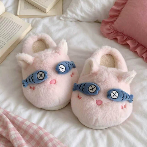 Snoozing Fish Mask Cat Slippers