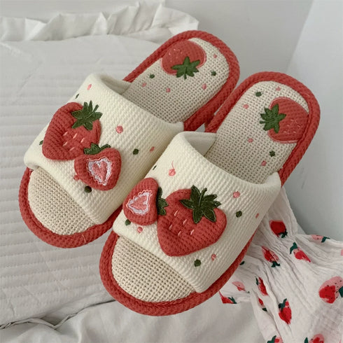 Strawberry Waffle Knit Slides