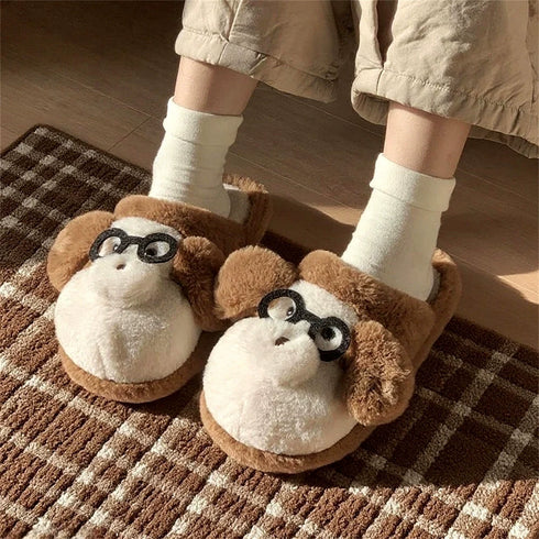 Spectacled Monkey Face Plush Slippers