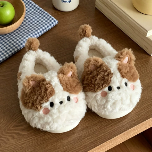 Plush Kitty Tail House Slippers