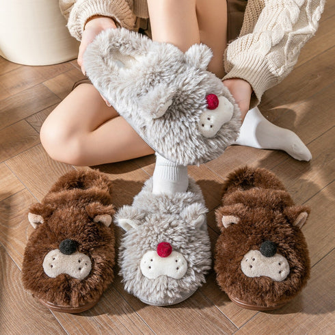 Fuzzy Animal Face Home Slippers