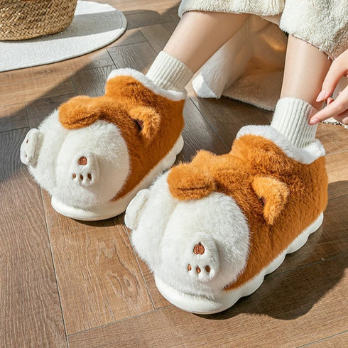 Plush Corgi Butt Ankle Slippers