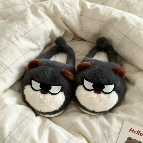 Sunglasses Puppy Face Plush Slippers
