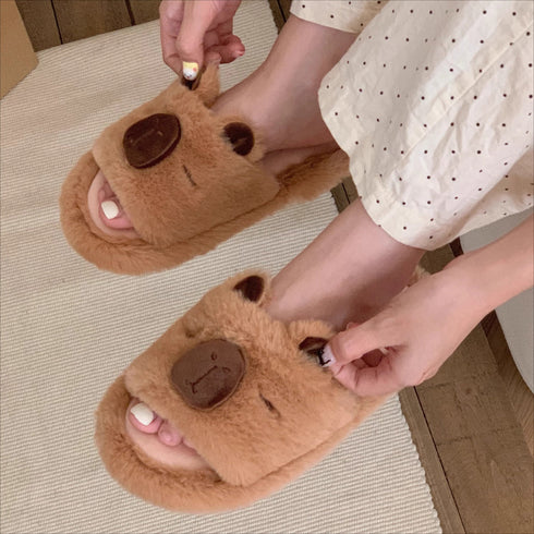 Sleepy Capybara Plush House Slippers