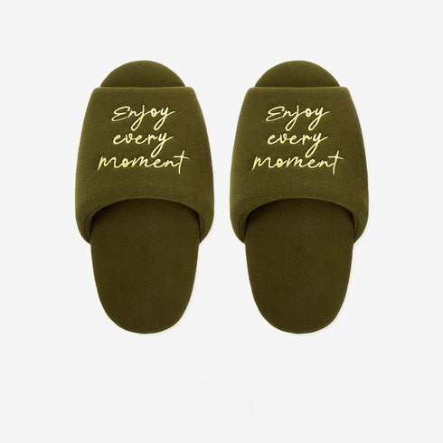 Embroidered Lettering Open Toe Slides