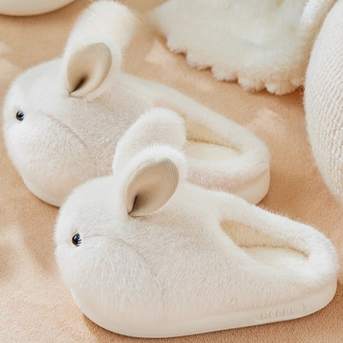 Fuzzy Bunny Ears Plush Slippers