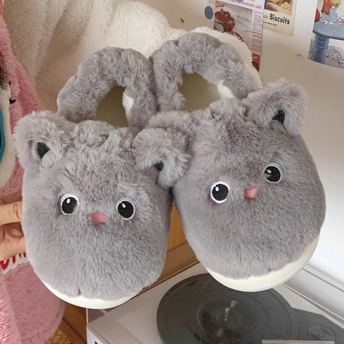Whimsical Kitty Faux Fur Slippers