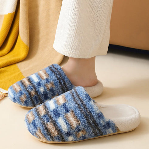Fuzzy Plaid Quiet Home Slippers
