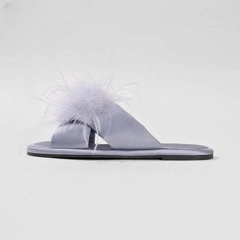 Elegant Feather Satin Flat Slides
