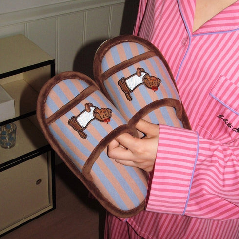 Playful Puppy Striped Cotton Slides
