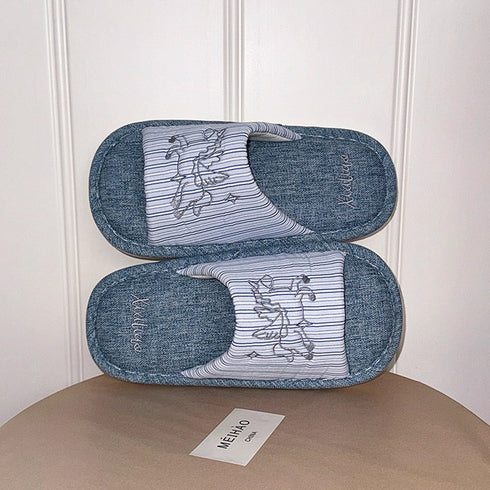 Pinstripe Pegasus Patch Slippers