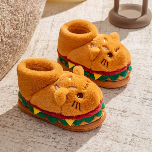 Burger Kitty Plush Warm Slippers