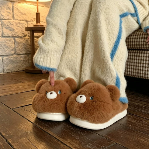 Fuzzy Bear Face House Slippers