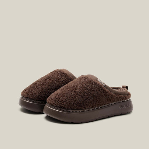 Fuzzy Teddy Fleece Platform Slippers