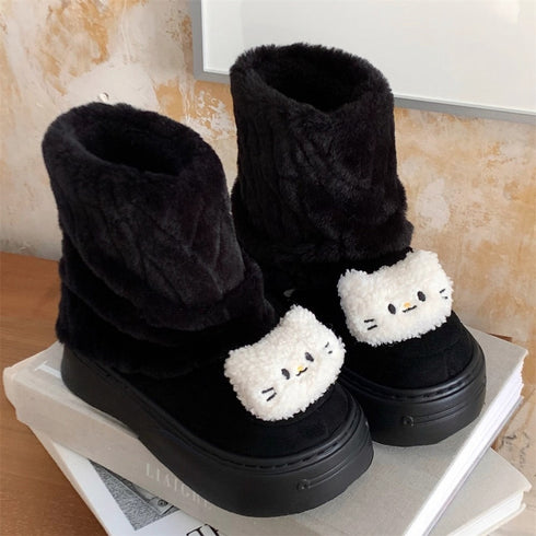 Furry Cat Face Platform Boots
