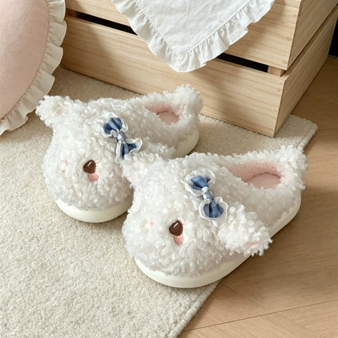 Plush Lamb Bowknot House Slippers