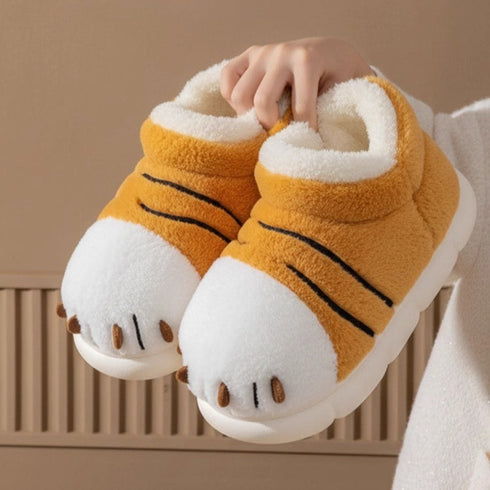 Playful Tiger Paw Plush Slippers