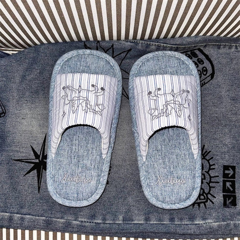 Pinstripe Pegasus Patch Slippers