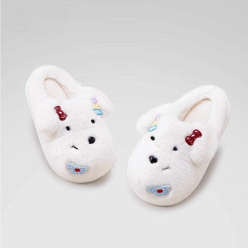 Fuzzy Puppy Face Bow Slippers