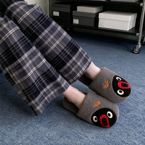 Surprised Penguin Fish Fleece Slippers