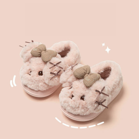 Fuzzy Cartoon Bow Winter Slippers