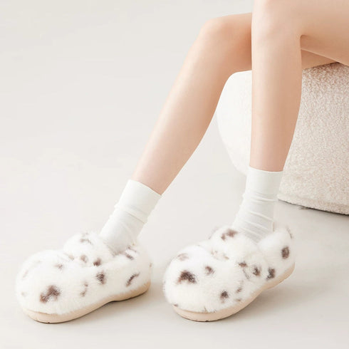 Fuzzy Spotted Mary Jane Slippers