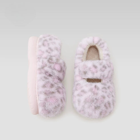 Fuzzy Spotted Mary Jane Slippers