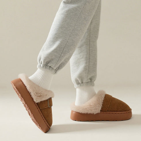 Fuzzy Buckle Platform Cozy Clogs