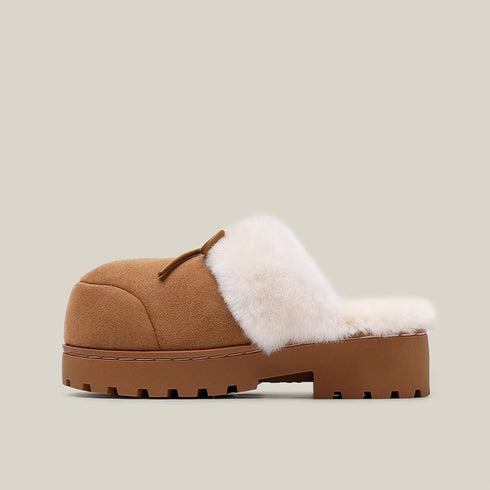 Chunky Bow Platform Furry Slippers