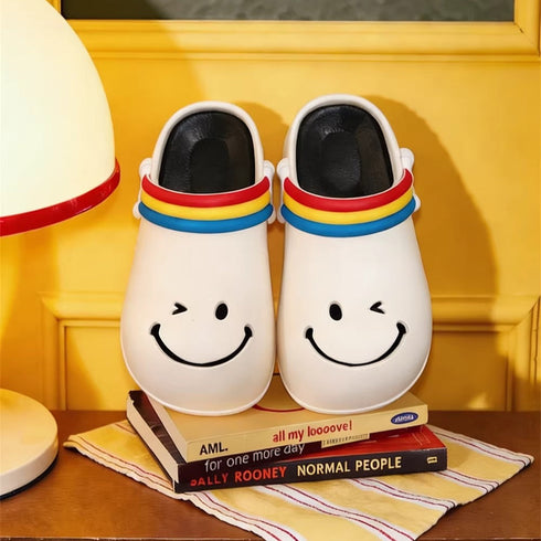 Smiley Face Striped Strap Clogs