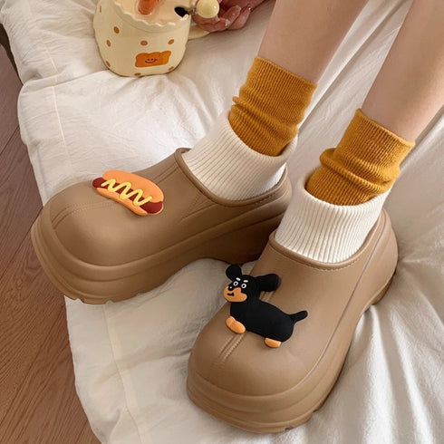 Playful Dachshund Hotdog Platform Boots