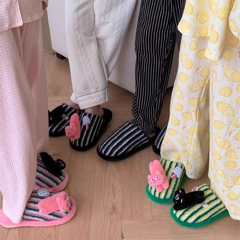 Striped Kitty Charm Home Slippers