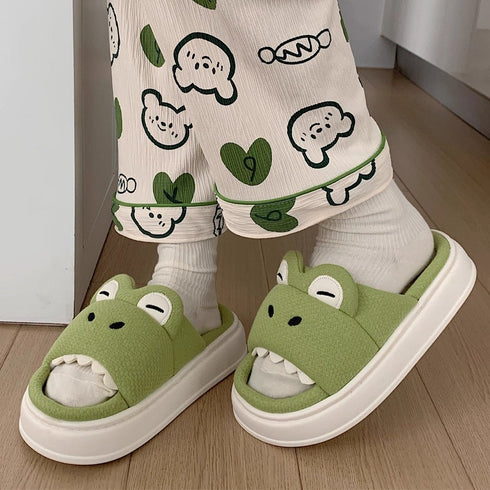 Playful Dino Cotton Linen Slides