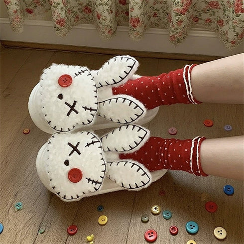Stitched Patch Bunny Platform Slippers