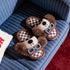 Puppy Glasses Checkered Plush Slippers