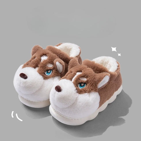 Goofy Husky Dog Plush Slippers