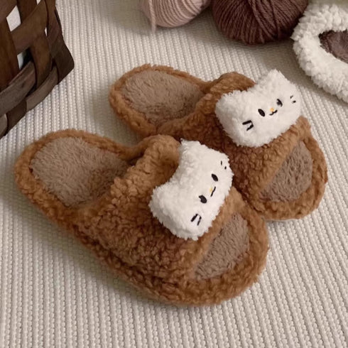 Cat Face Fuzzy Open-Toe slippers