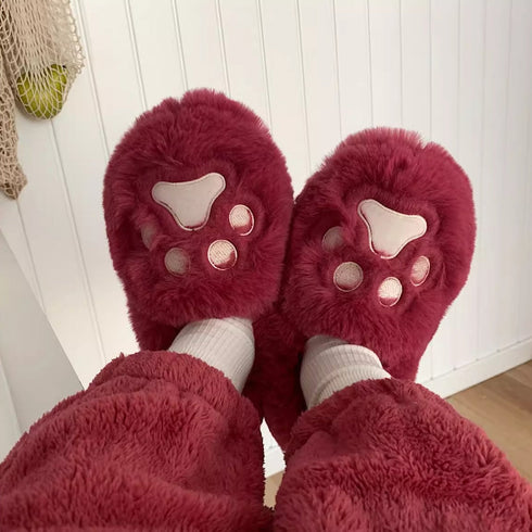 Fuzzy Cat Paw Plush Slippers