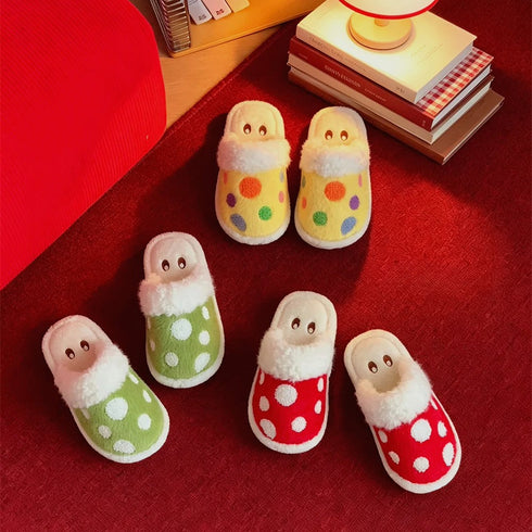 Polka Dot Mushroom Plush Slippers