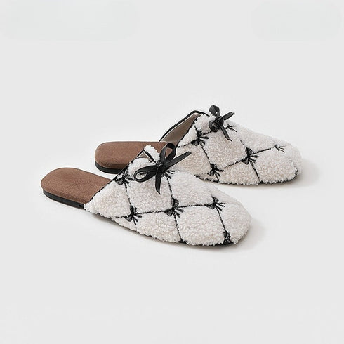 Bow-Tie Sherpa Lattice Slippers