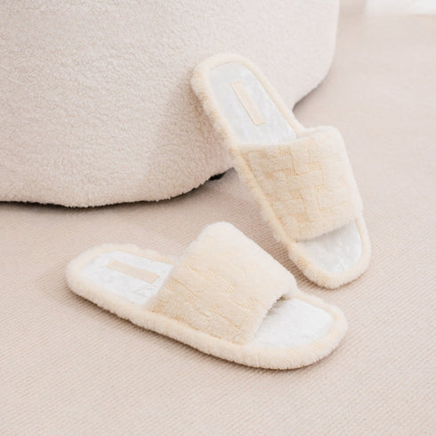 Woven Texture Fuzzy House Slippers