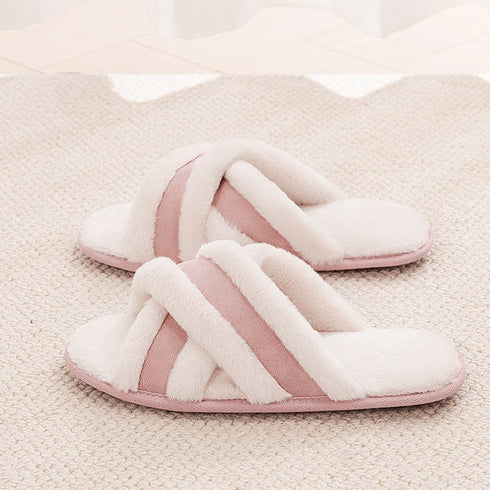 Fuzzy Crisscross Band Warm Slippers