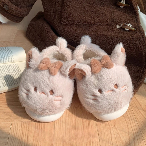 Cat Ears Bow Plush Slippers