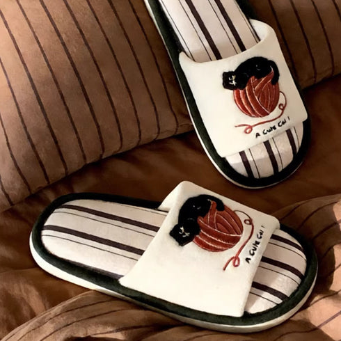 Playful Cat Yarn Ball Slippers